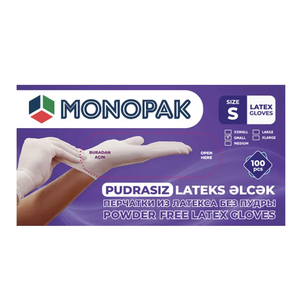 Əlcək powder free lateks S 1x100 Pudrasız Monopact Əlcək powder free lateks S 1x100 Pudrasız Monopact - Image 1